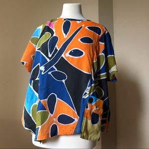 NEW Silk Tropical Print Blouse, Blue Multi - Sz S